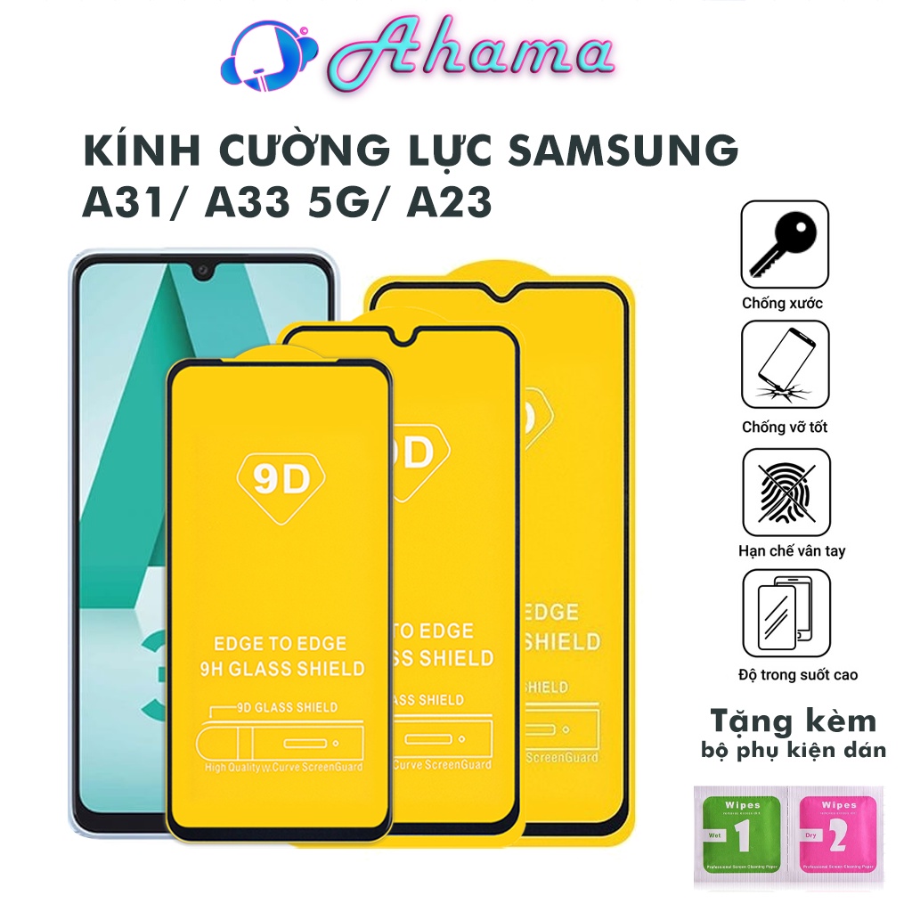 Kính Cường Lực Samsung A31 A33 5G A23 full màn chống rơi vỡ trầy xước độ bền cao tặng kèm khăn lau màn hình