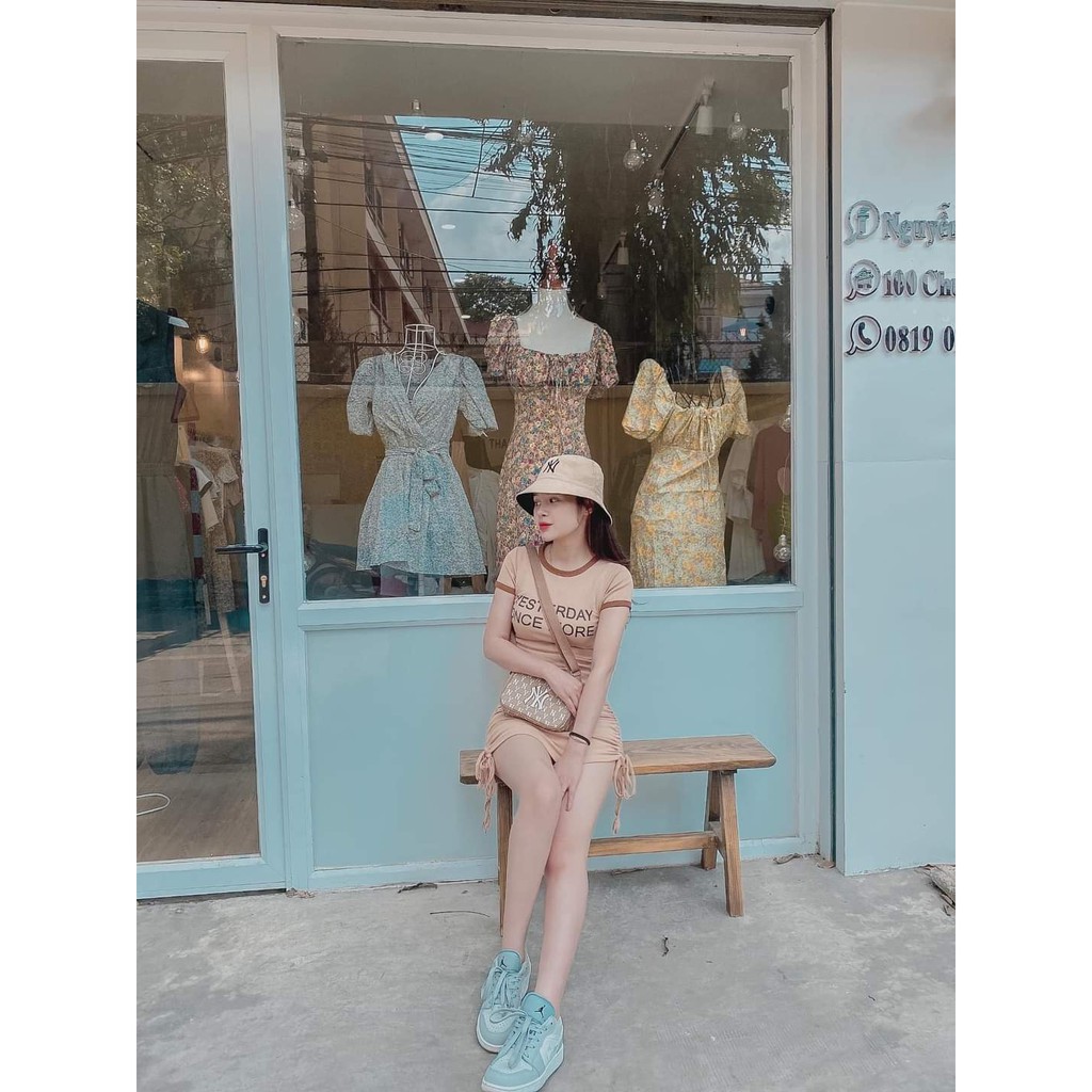 [MẪU MỚI] Đầm Body Cổ VIền Tay Ngắn Dây Rút Sườn Thun Borip Thích Hợp Mặc Đi Tiệc Đi Làm Đi Chơi