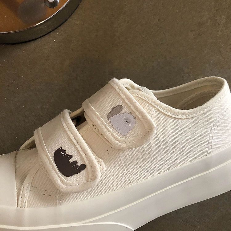 Giày Thể Thao Canvas Đế Dày Quai Dán In Hình Mèo Hoạt Hình Dễ Phối Đồ Thời Trang