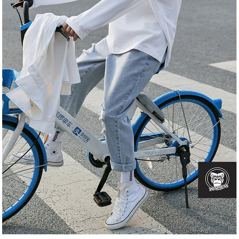 Quần baggy jean nam nữ ống rộng rách gối mới 2021 | BigBuy360 - bigbuy360.vn