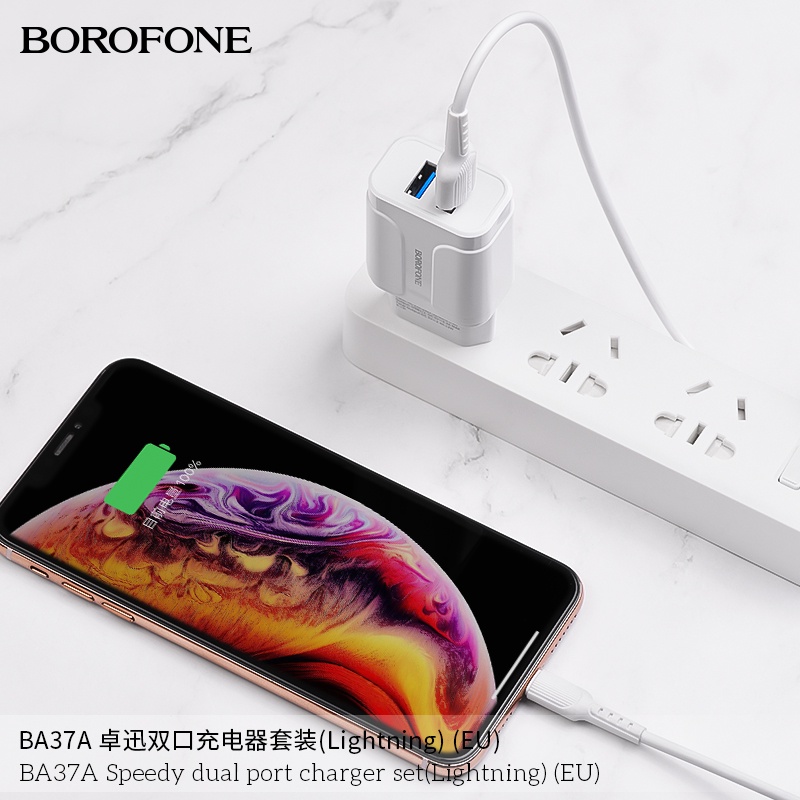 Bộ sạc cáp 2.4A BOROFONE BA37A gồm 2 cổng USB dây dài 1m - Chính hãng