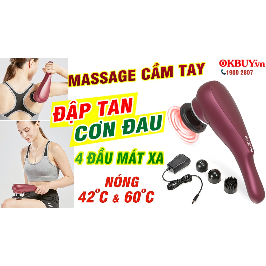 Máy massage cầm tay pin sạc 4 đầu PULI PL-622 - Có đầu nóng 60 độ