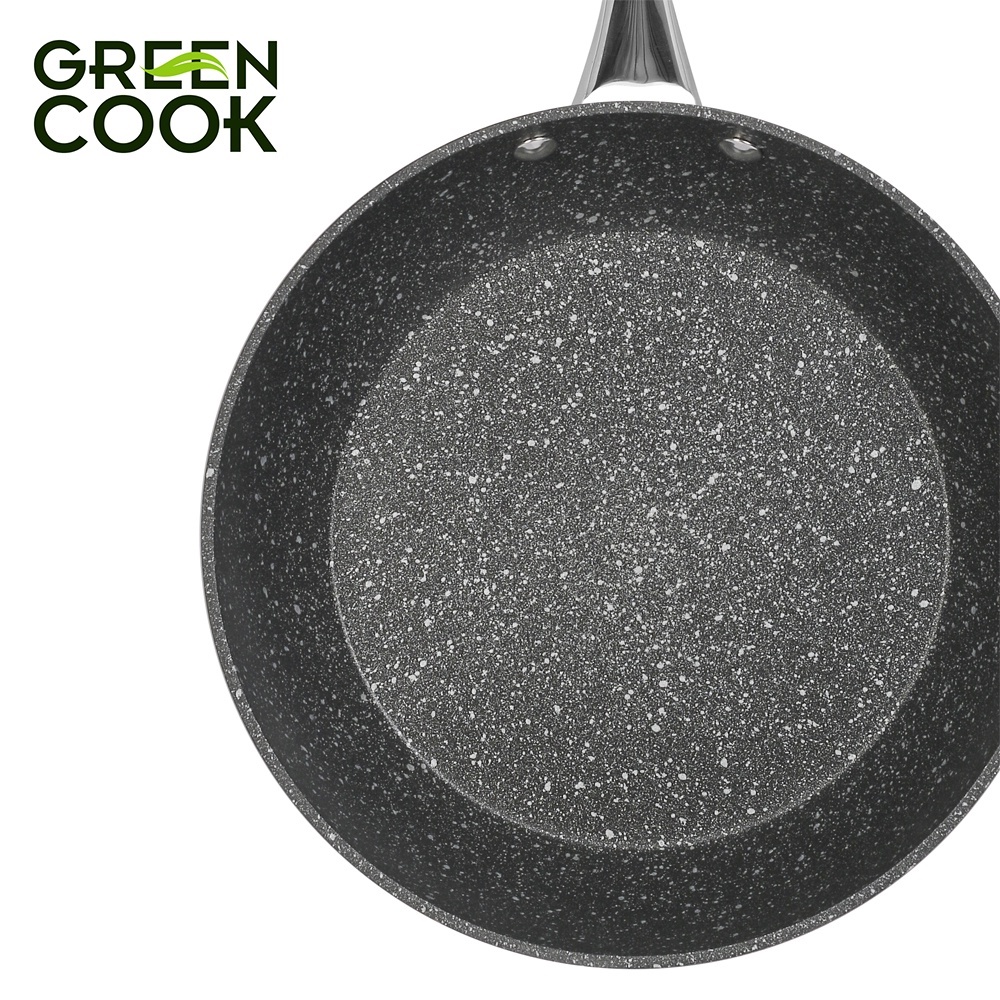[Không Kén Bếp]Chảo đáy từ vân đá hoa cương chống dính Green Cook GCP08 sâu lòng tay cầm inox chống bỏng chắc chắn