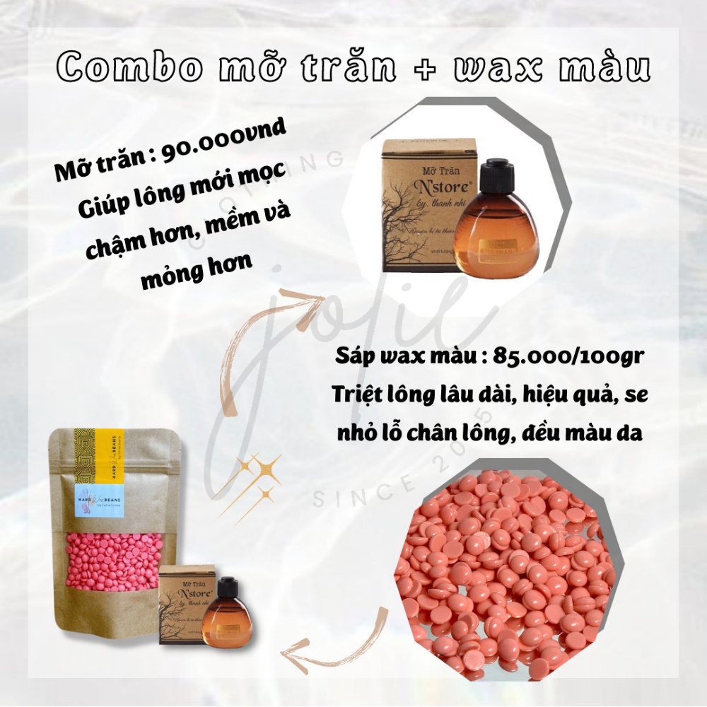 Combo triệt lông sáp wax nóng wax lông nhập khẩu tặng mỡ trăn nguyên chất triệt lông nách, tay, chân....