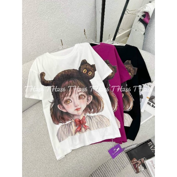 Áo phông cô gái băng rô mèo hàng QCL1