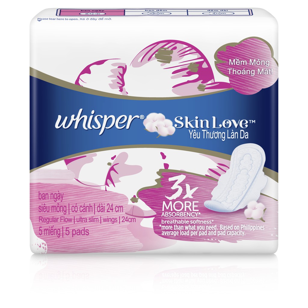 Băng vệ sinh Whisper Skinlove 24cm: 10 miếng