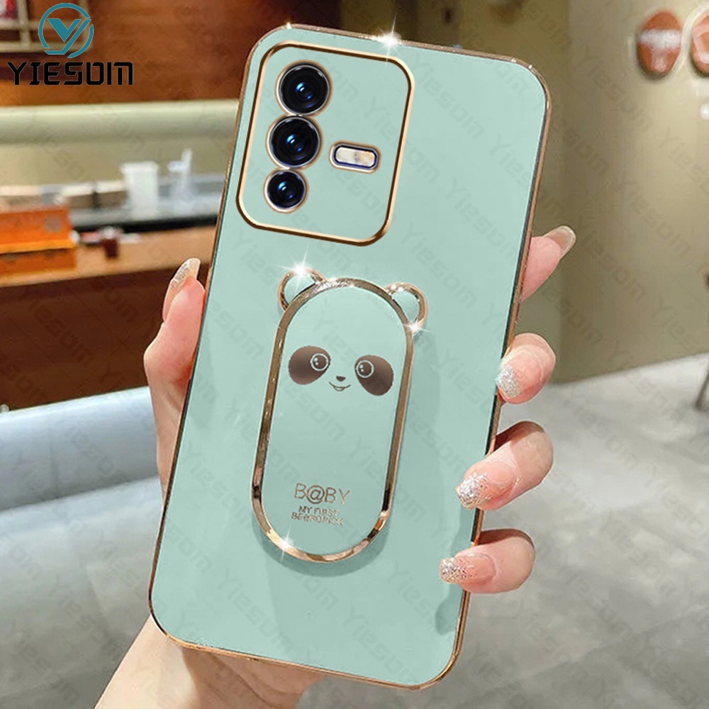 Ốp Điện Thoại Silicon Dẻo Họa Tiết Hoạt Hình Chú Gấu Kèm Giá Đỡ Cho Vivo V23 V23E V23 Pro V21 V21E V20 SE V20