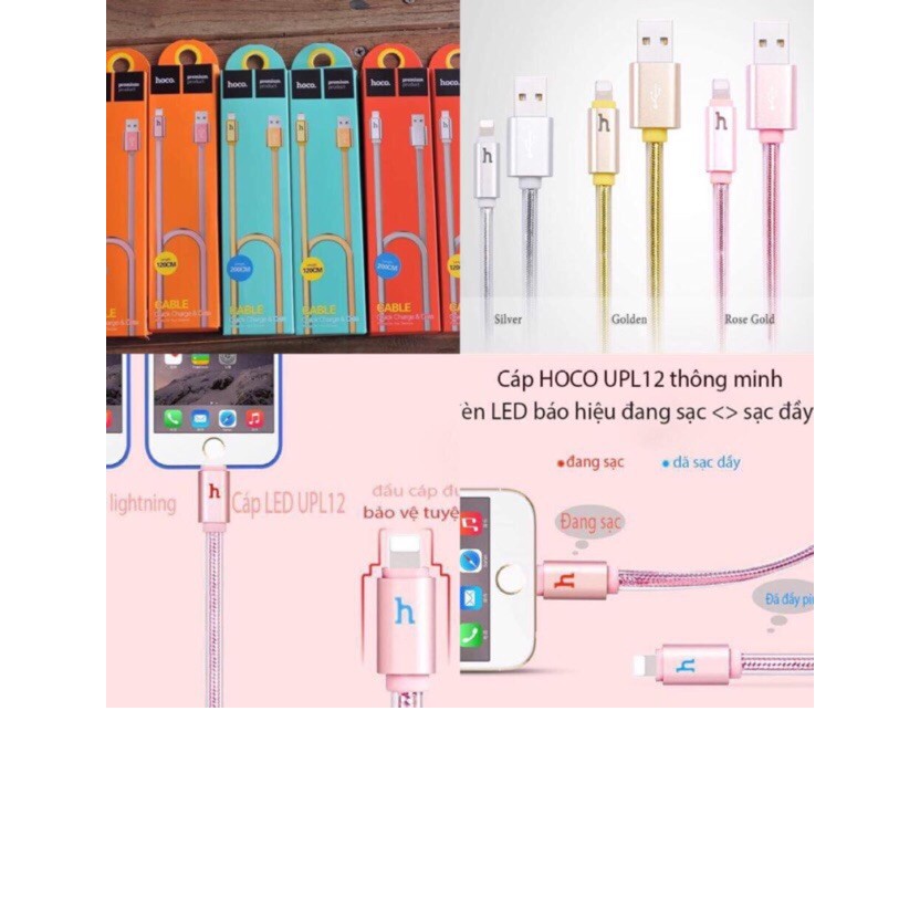 Dây sạc Hoco tự ngắt dành cho IPtablet táo dài 2M có đèn báo + chống đứt bảo hành 1 năm