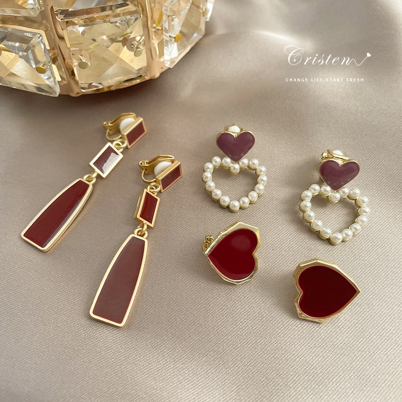 Redvintageearclipearsnewyearearings