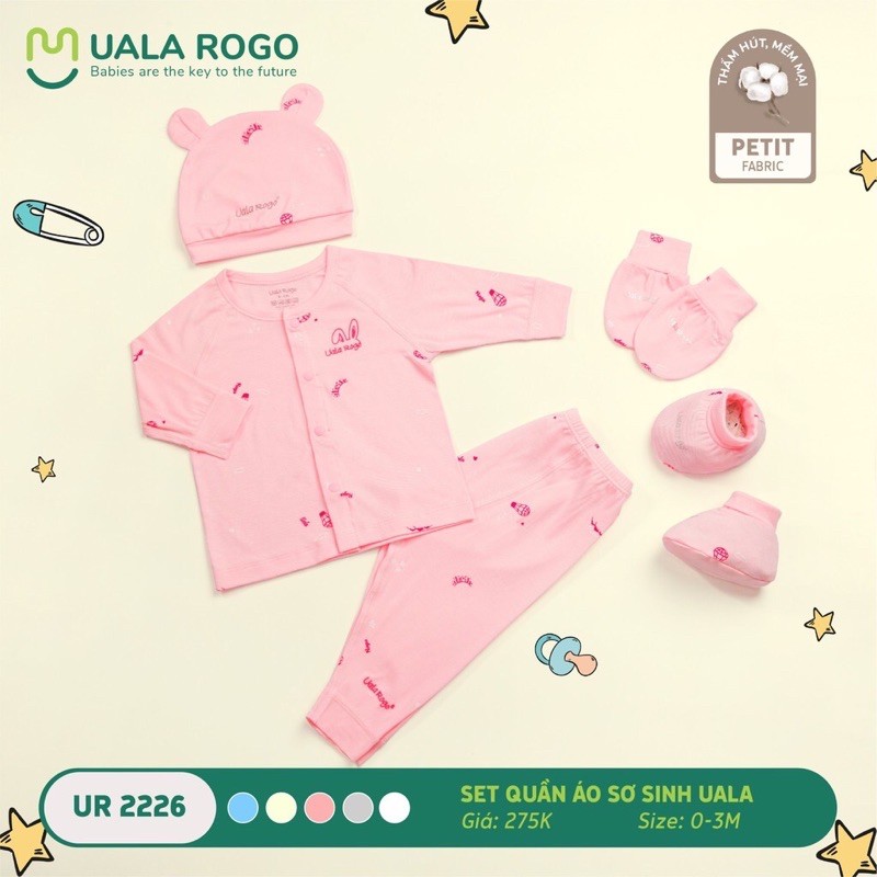 Set sơ sinh vải petit siêu mềm Uala&amp;rogo cho bé