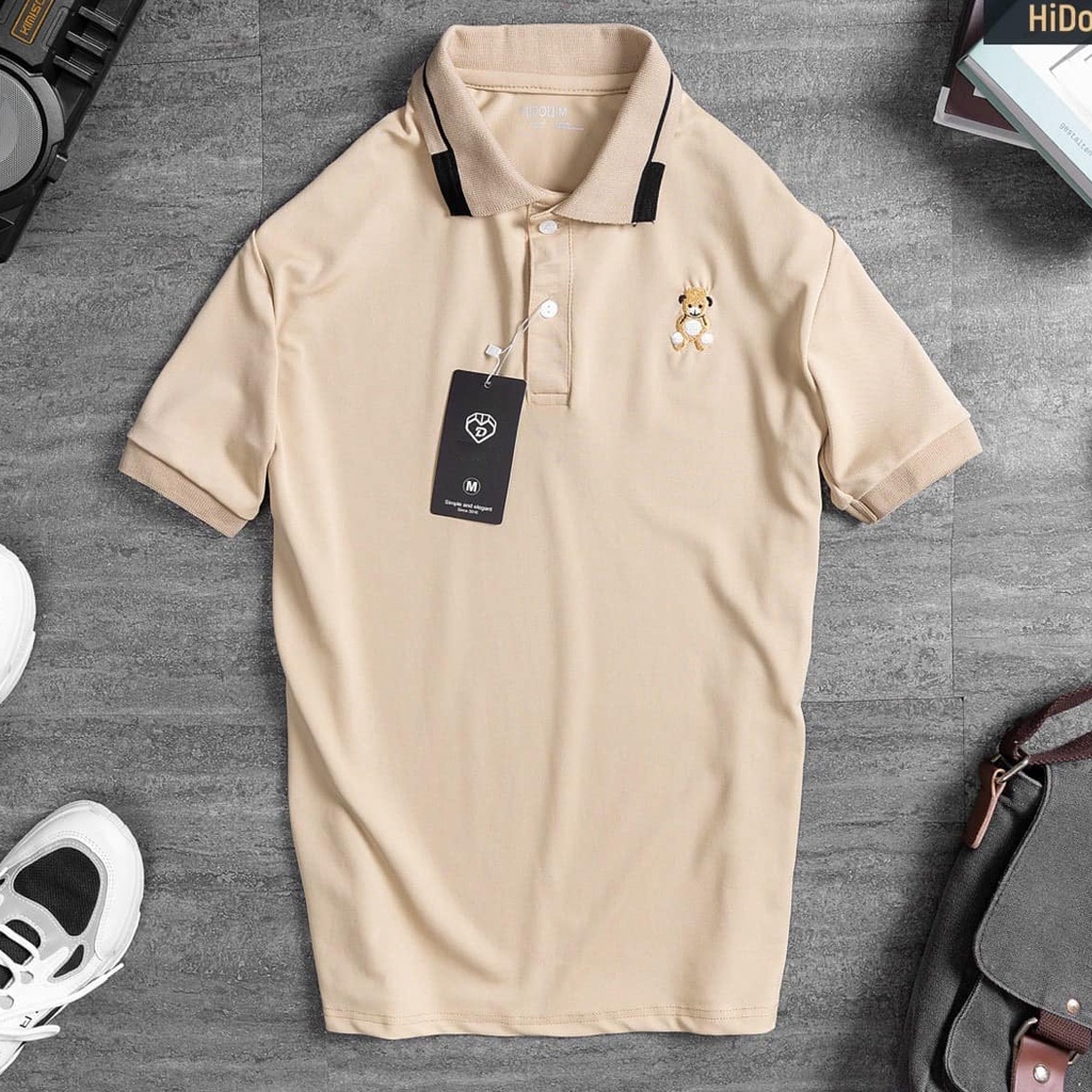 Áo Polo Nam Nữ Vải thun cá sấu Poly 4 chiều Có Cổ Ngắn Tay Thêu Gấu