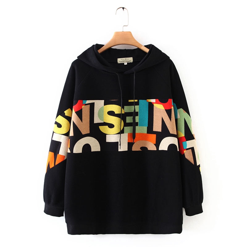 Plus Size Women's Letter Cartoon Printed Hoodies Hooded Long Sleeve Spring Autumn Sweatshirts Oversized Outerwear | BigBuy360 - bigbuy360.vn