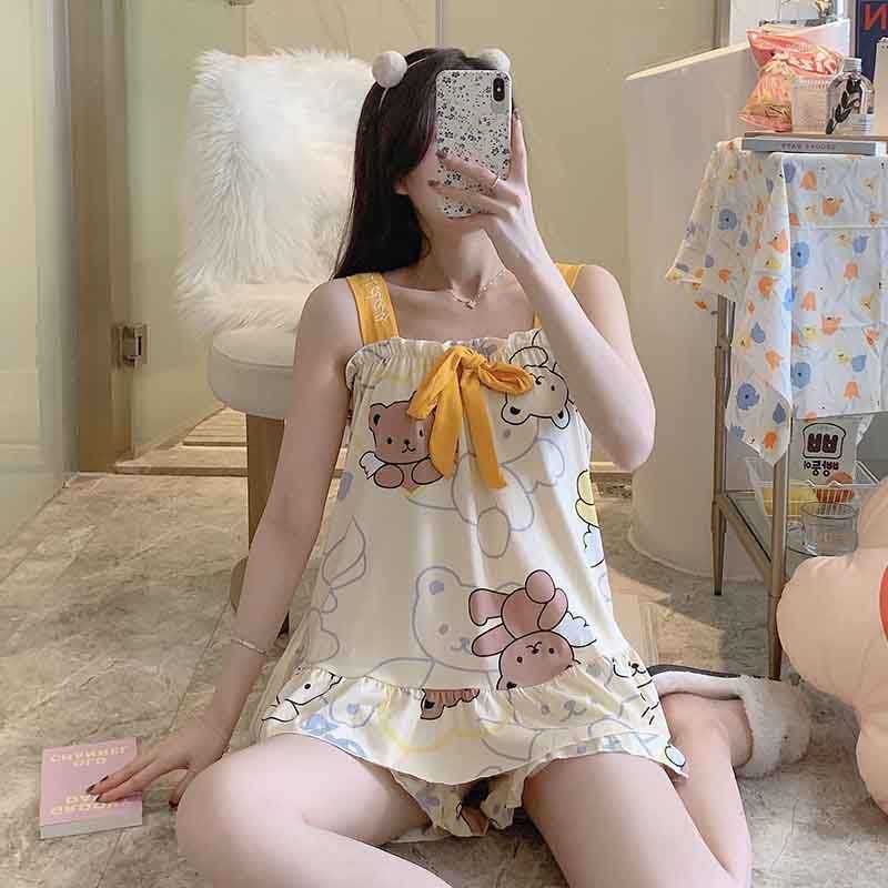 Herbe 'S Secret  Bộ Đồ Ngủ Hai Mảnh Áo Hai Dây Cotton Lụa Mỏng Có Hương Thơm Nhỏ Thời Trang Mùa Hè Dành Cho Bạn Nữ Mặc