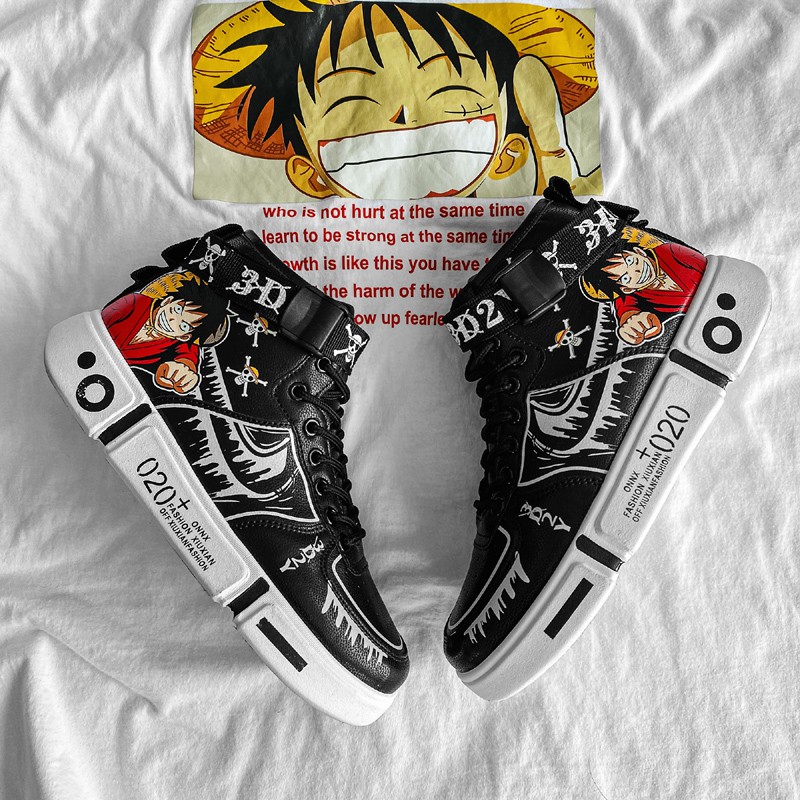Giày Sneakers Sepatu Thiết Kế Mới In Hình Anime One Piece Luffy