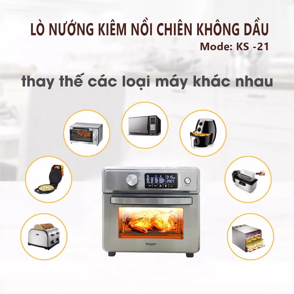 Lò nướng đa năng kiêm nồi chiên không dầu Sharp 21L công suất 1800W - Bảo hành 12 tháng