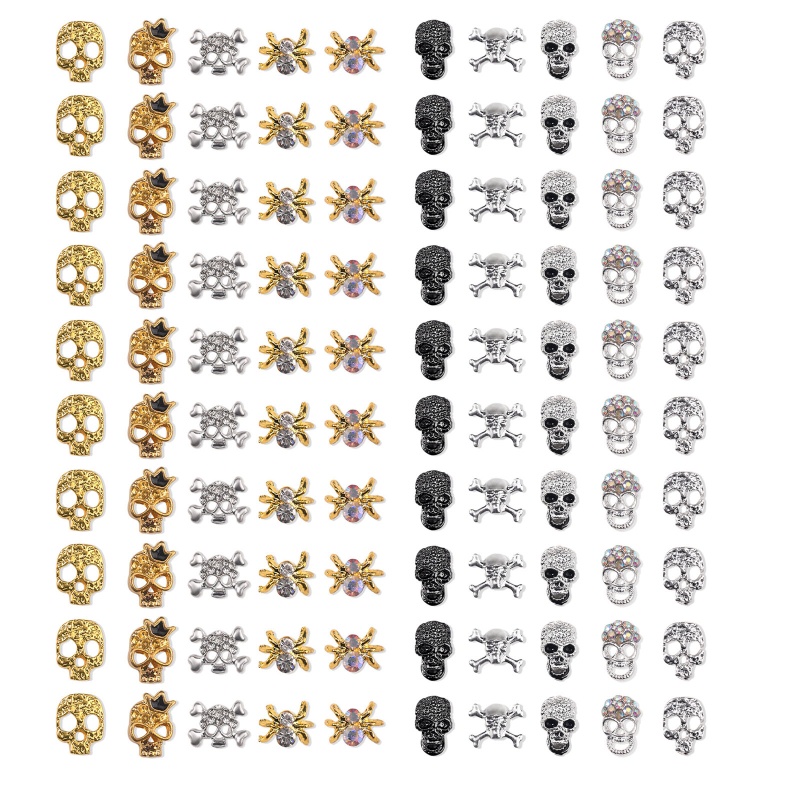 Set 100 Phụ Kiện Trang Trí Móng Tay Nghệ Thuật Hình Bộ Xương Halloween Charms Phong Cách Gothic
