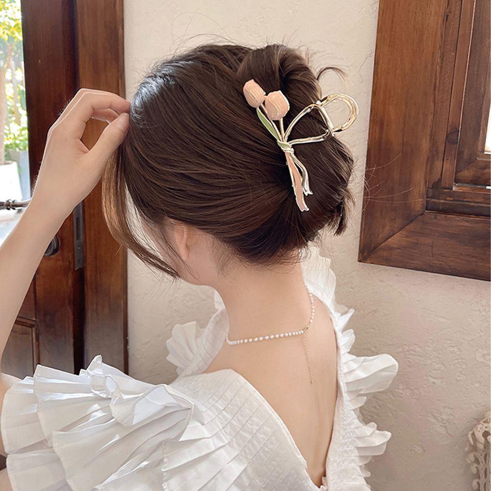 Kẹp Tóc Kim Loại Hình Hoa Tulip / Cua / Cá Mập Phong Cách Vintage Hợp Thời Trang Cho Nữ