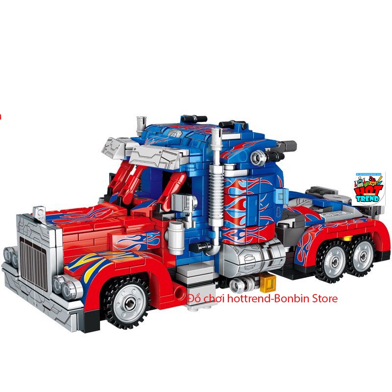 Lắp ráp lego Robot Biến Hình Transformer  Optimus Prime 2 in 1 813 pcs - Xếp hình No.7013 kích thước lớn 55*35 cm