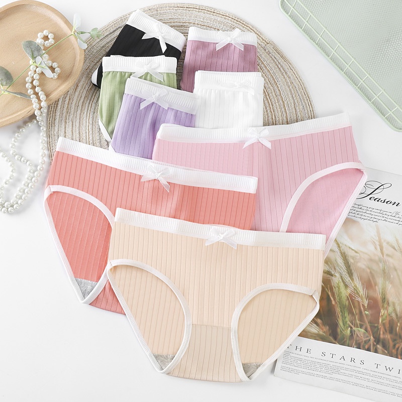 Quần Lót Cotton Màu Trơn Lưng Vừa Dễ Thương Cho Nữ