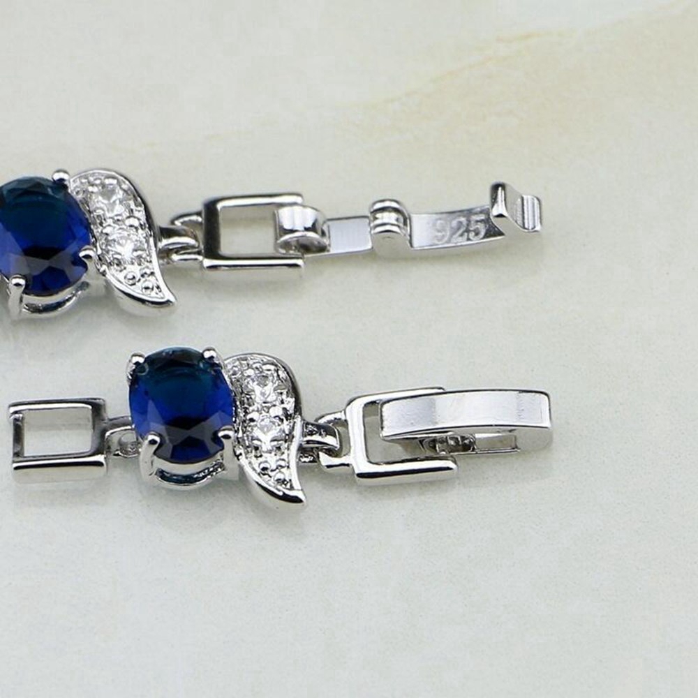 Vòng tay bạc đính đá sapphire màu xanh dương có thể điều chỉnh dành cho nữ