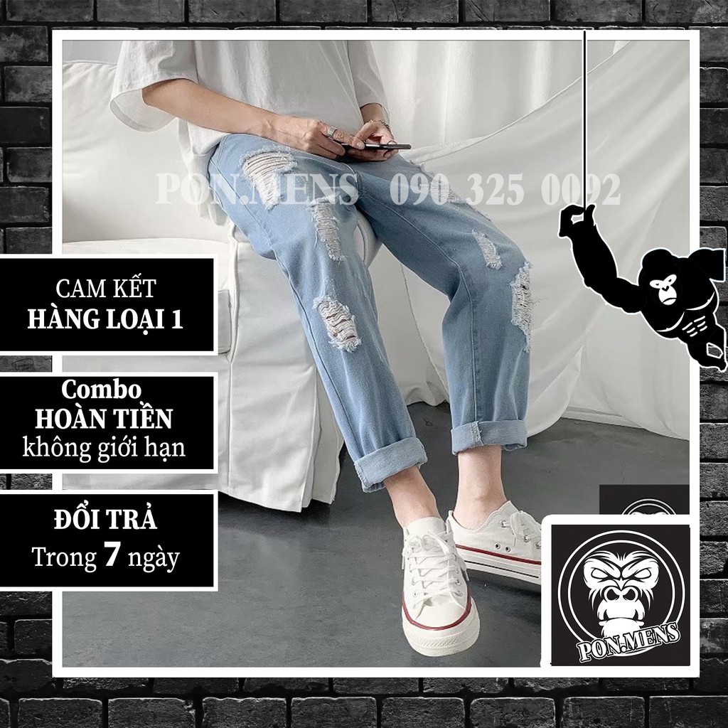 Quần jean baggy nam rách gối tả tơi trông bụi bặm 2021 Pon.mens