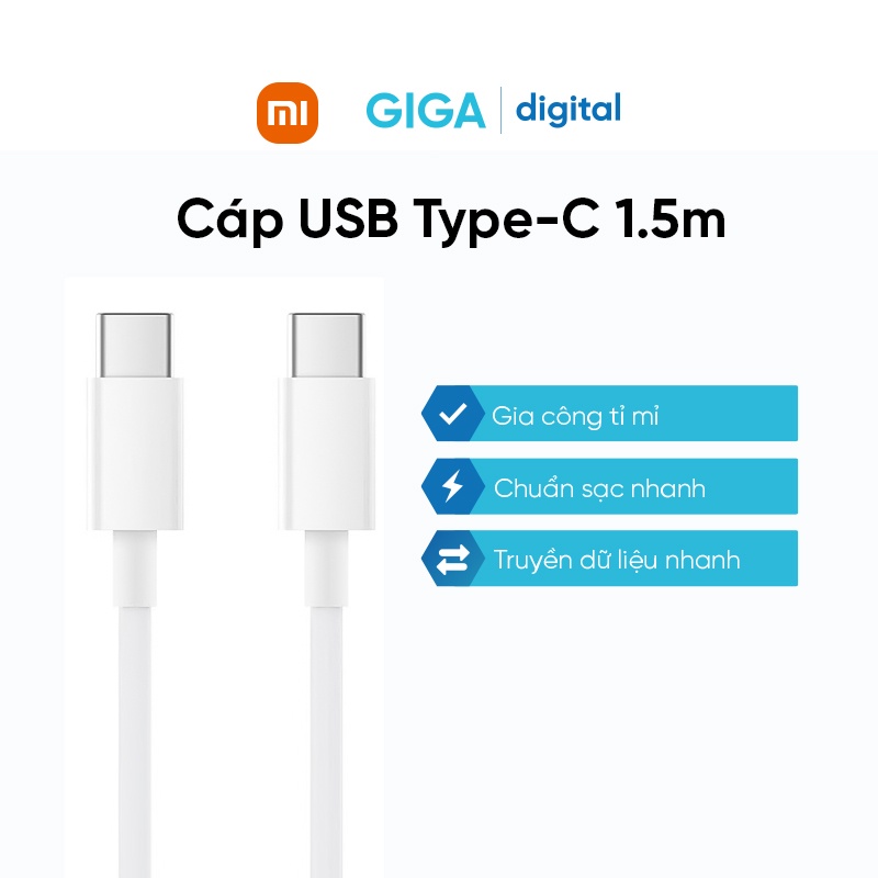 Cáp sạc (cab sạc) Xiaomi Type-C to Type-C 1.5m chính hãng - Dùng cho Redmi 10C, Xiaomi 11T, tai nghe Xiaomi...