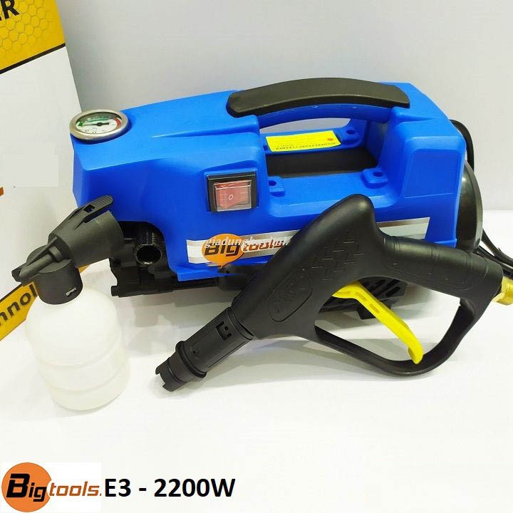 Máy phun rửa áp lực cao mini, xịt rửa xe máy, ô tô gia đình BigTools E3, công suất 2200W, đầy đủ phụ kiện