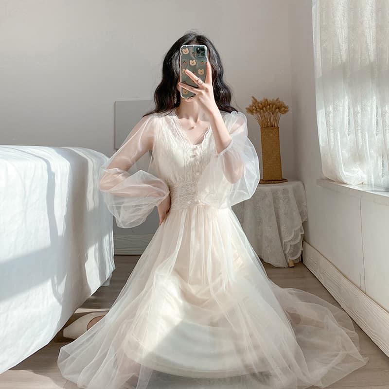 💖FREESHIP💖 Váy Trắng Tiểu Thư Dành Cho Các Nàng Bánh Bèo Hàng Quảng Châu