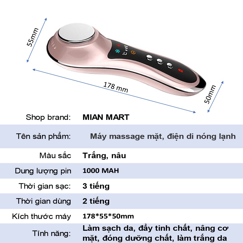 Máy massage mặt cầm tay mini - máy matxa mặt ion nóng lạnh- máy điện di tinh chất, nâng cơ mặt - MIAN MART