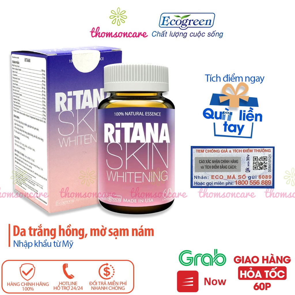 Viên uống trắng da mờ nám Ritana - Nhập khẩu từ Mỹ - Có tem tích điểm - đẹp da từ thảo dược | BigBuy360 - bigbuy360.vn