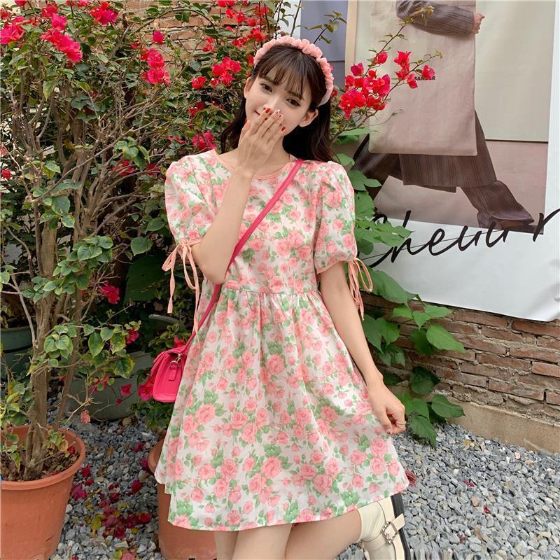 Đầm Búp Bê Tay Phồng In Hoa Kiểu Pháp Dễ Thương