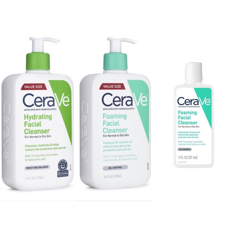 Bill mỹ hàng sẵn]sữa rửa mặt Cerave da khô, da dầu 473ml, 355ml và 87ml