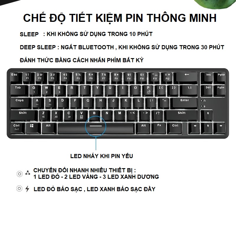 [Mã 155ELSALE giảm 7% đơn 300K] Bàn Phím Cơ mini không dây Bluetooth Ajazz K680T White