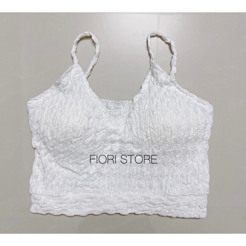 Áo croptop hai dây cổ tim ôm tôn dáng xốp nhún màu cực ngọt,áo dây cổ v vải dập nổi