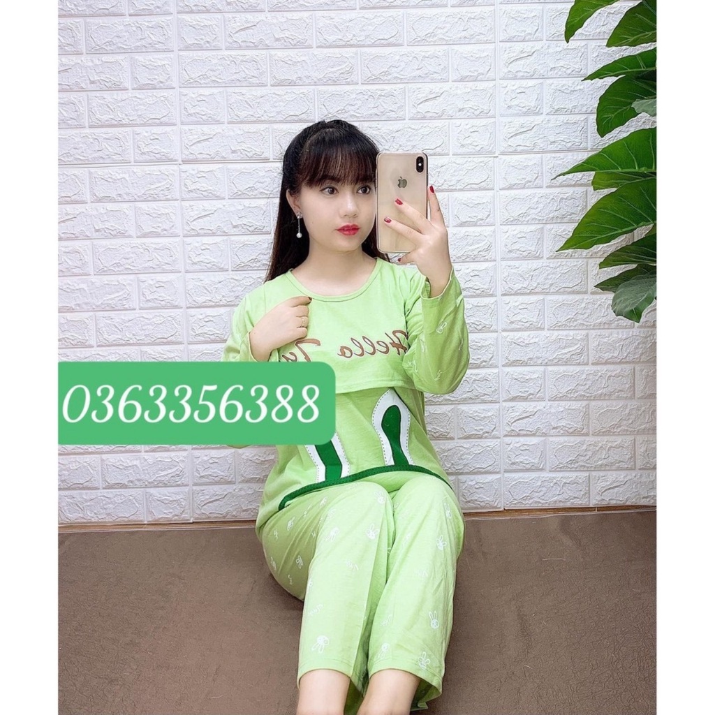 Bộ đồ bầu và sau sinh dài tay chất thun cotton họa tiết siêu yêu BD929