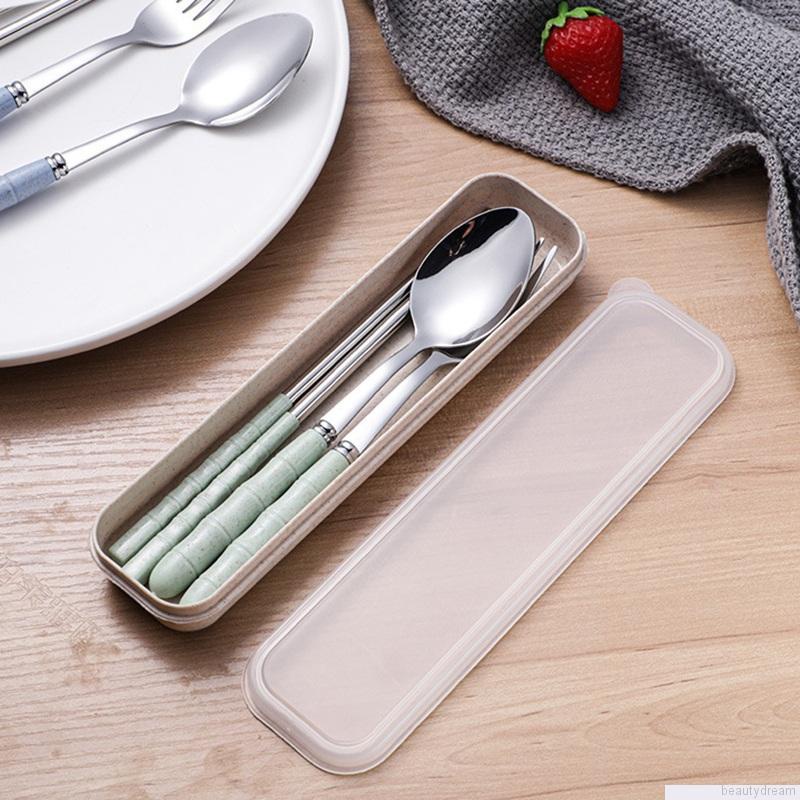 Bộ muỗng/ nĩa/ đũa ba món bằng thép không gỉ tiện dụng