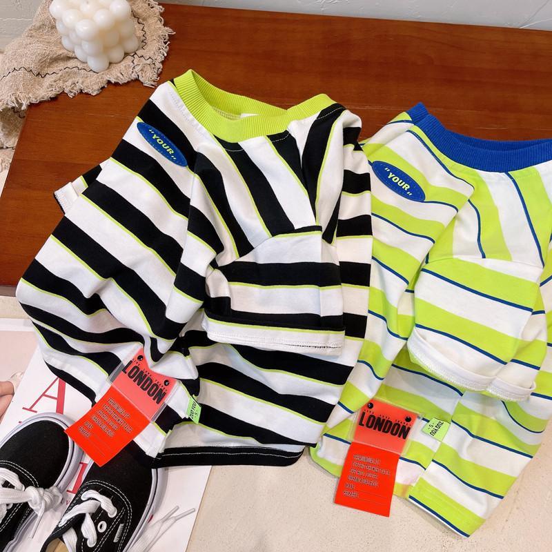 Áo Thun Cotton Tay Ngắn Họa Tiết Sọc Ngang Dành Cho Bé Trai