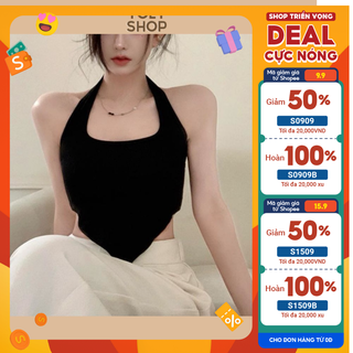 Áo cổ yếm hở lưng croptop cổ yếm thiết kế vạt nhọn vải thun co giãn 4 chiều hai màu đen trắng sexy - tolyshop