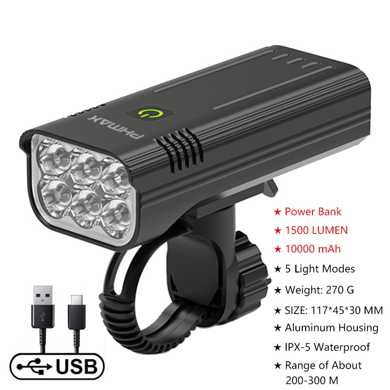 Đèn chiếu sáng X-TIGER gắn phía trước xe đạp USB có thể sạc lại 1500 Lumen
