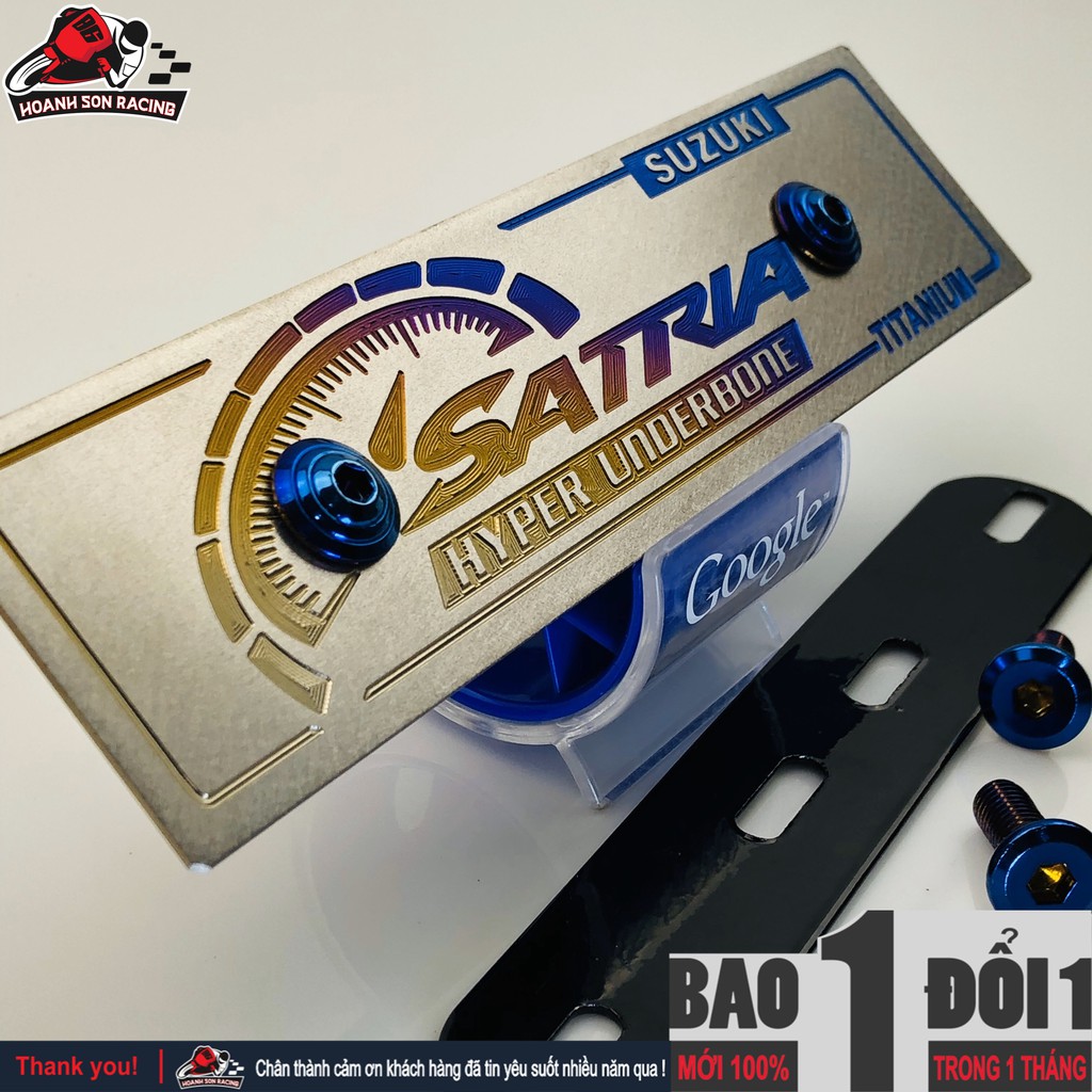 Bảng tên titan SATRIA, titan 100% gắn cho các đời xe satria TẶNG pát gắn bảng tên xe satria và ốc gắn bảng tên titan 6l2