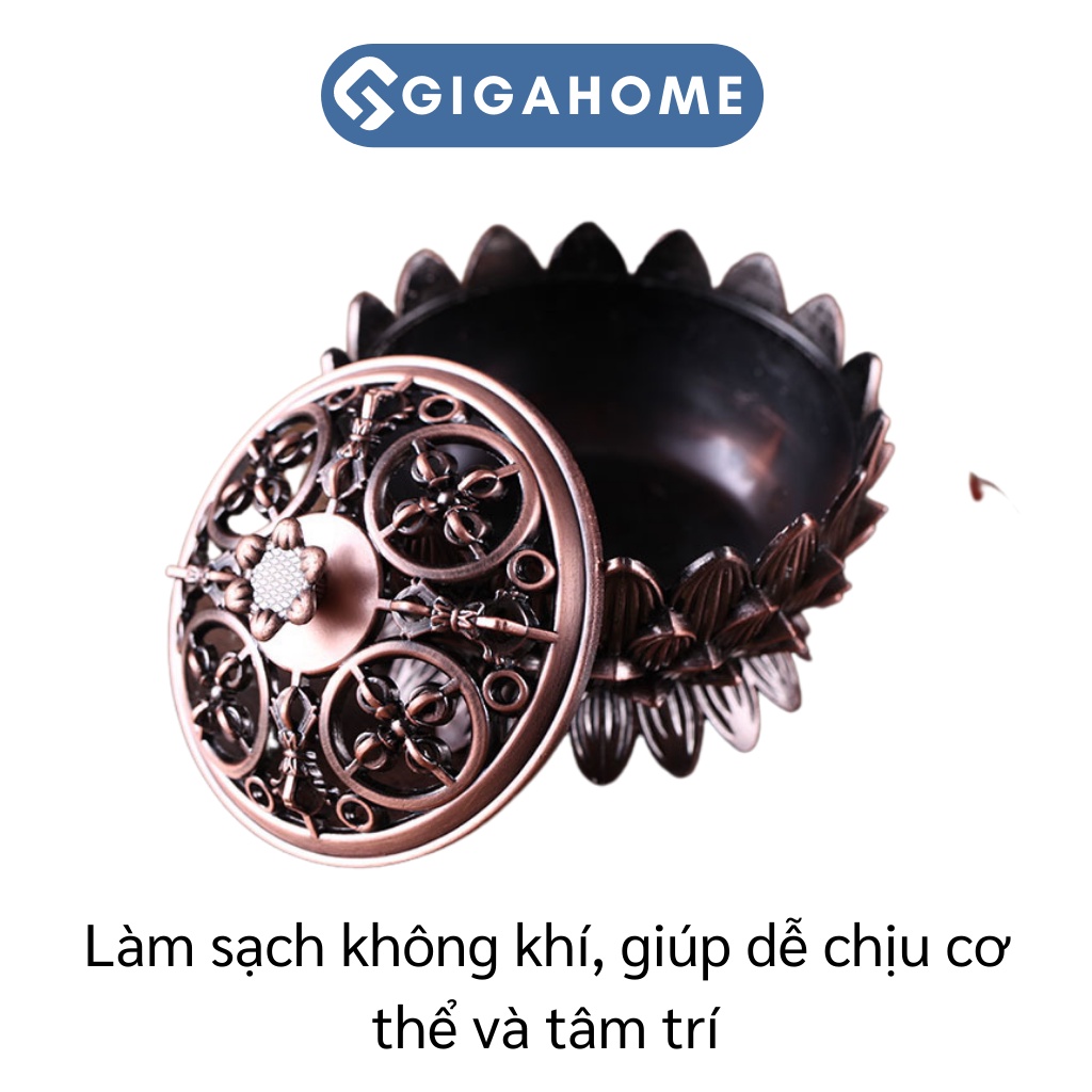 Lư Hương Đốt Xông Hương Trơm Bằng Hợp Kim Kẽn GGIAHOME Họa Tiết Hoa Sen 7384