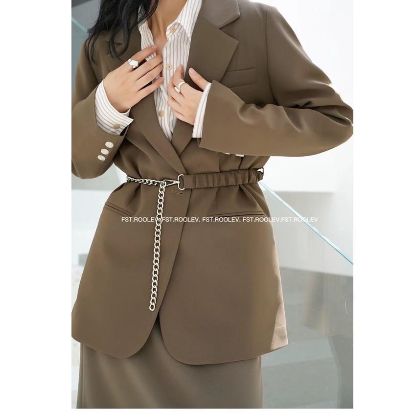 Sẵn Nâu-S(Hàng Đẹp)Ảnh thật 7 hình cuối-HC320.Áo blazer kèm đai khí chất kiểu mới chanh xả | BigBuy360 - bigbuy360.vn