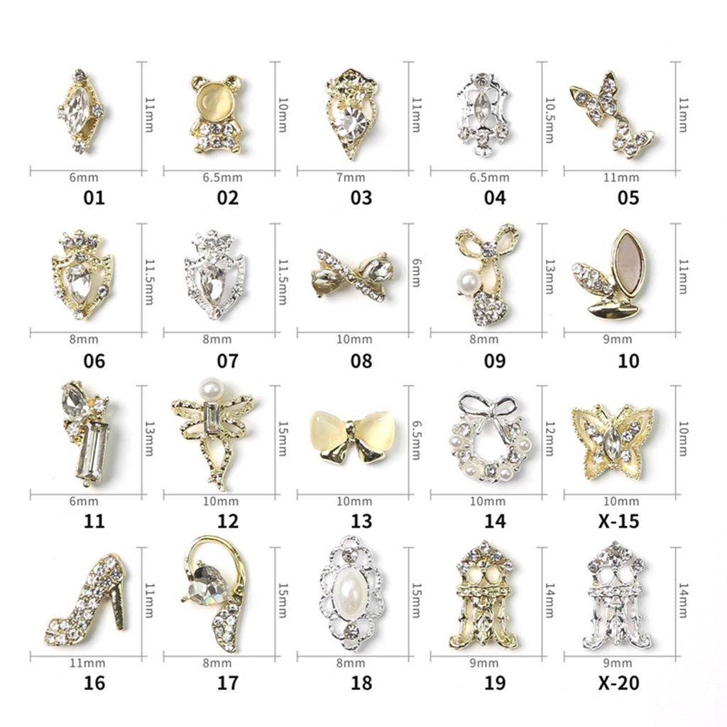 Set 10 Phụ Kiện Trang Trí Móng Tay Nghệ Thuật Bằng Hợp Kim Nhiều Hình Dạng Không Phai AB Phong Cách Vintage Charms Dành Cho Nữ