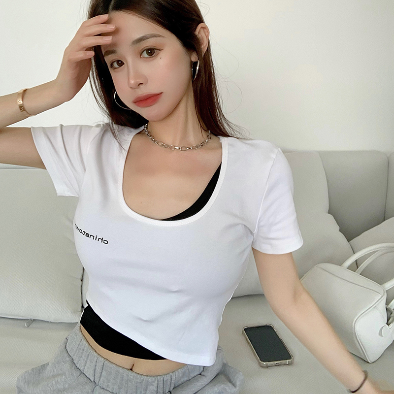 SUXI Áo thun croptop tay ngắn thời trang mùa hè cho nữ