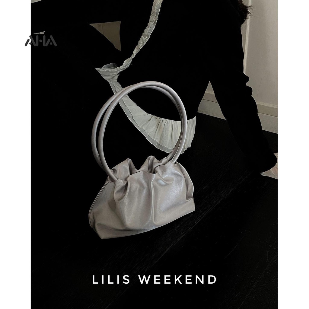 AHA OFFICIAL Túi Đeo Chéo Hình Đám Mây Màu Bạc Bóng Phong Cách Retro Thời Trang