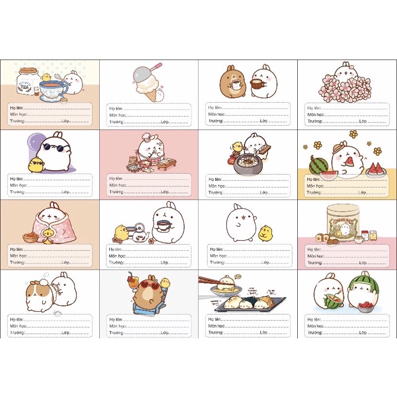 Túi 16 Nhãn Vở Hình Siêu Cute