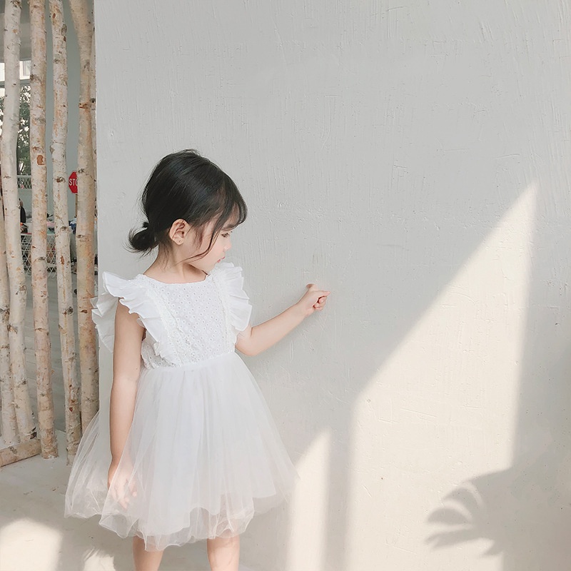Đầm Bé Gái Màu Trắng Tím Chiều Cao 80-120cm