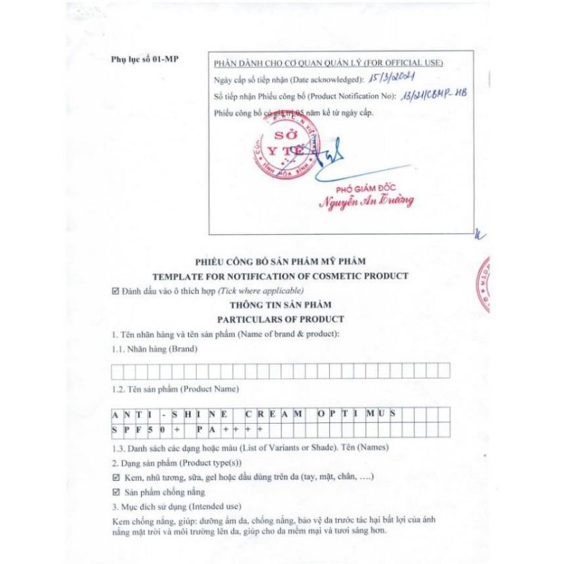 Kem chống nắng Thanh Mộc Hương Anti Optimus