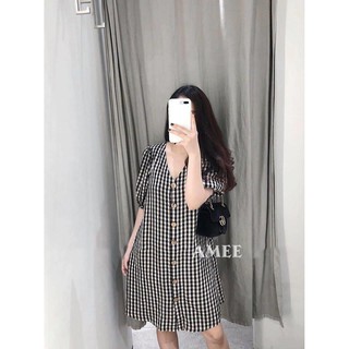 Váy bầu kẻ đen duy dọc cổ tim V