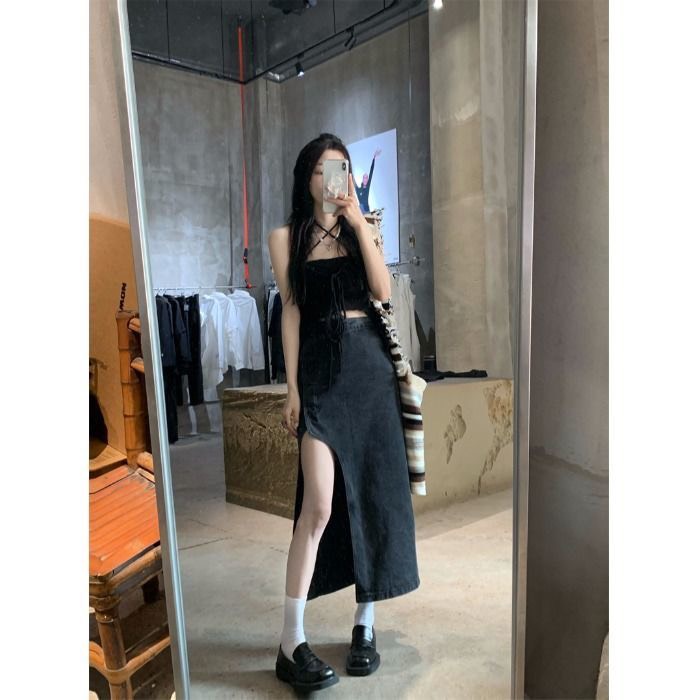 Chân Váy Jean Dáng Dài Xẻ Đùi Cá Tính